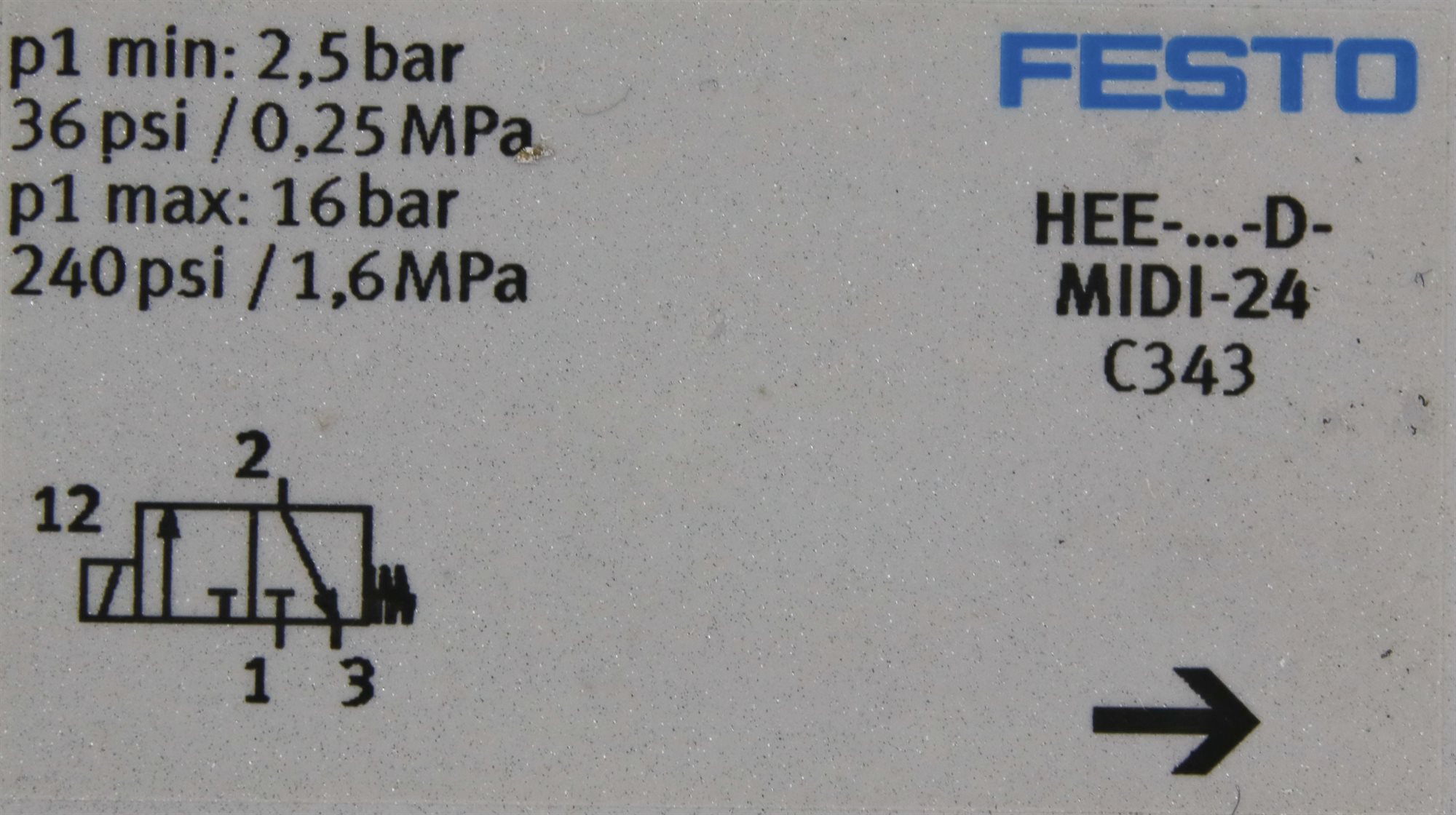 12155 FESTO ON/OFF ELECTRIC VALVE, P/N: 172959 (NEW) HEE-D-MIDI-24